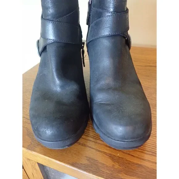 Sorel Joan of Arctic Wedge Women 10 Black Leather Hidden Heel Ankle Bootie - Picture 2 of 10